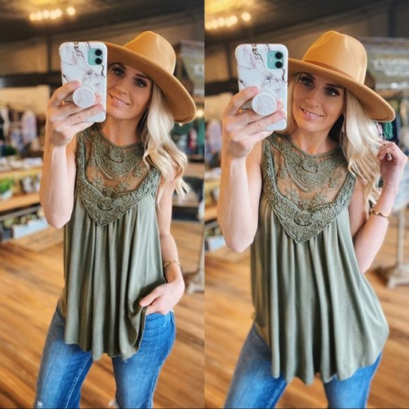 Needless To Say Tank Top-Vintage Olive - Picture 4 of 4